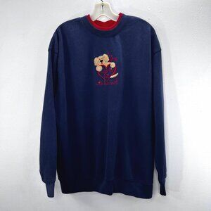 Vintage Grandma Sweatshirt XL Dog Applique Blue Double Neck MC Sportswear Crew